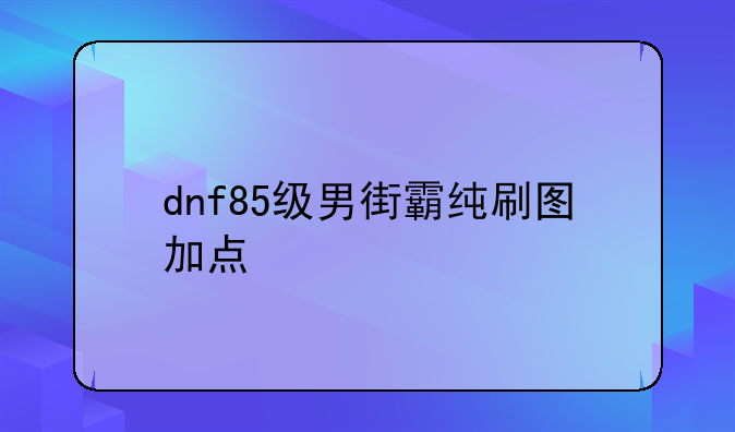 dnf85级男街霸纯刷图加点
