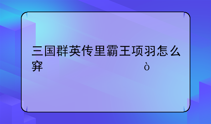 三国群英传里霸王项羽怎么穿装备？
