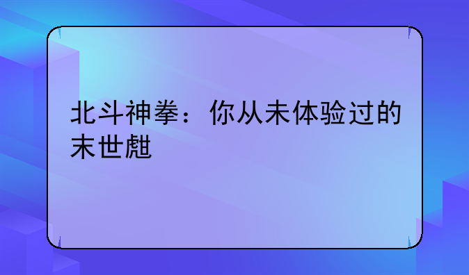 北斗神拳：你从未体验过的末世生存