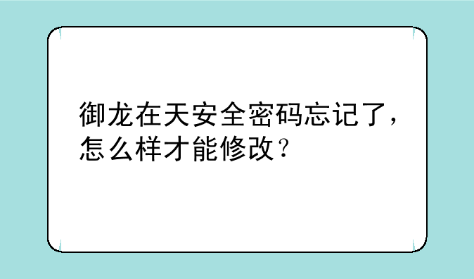 御龙在天安全密码忘记了，怎么样才能修改？